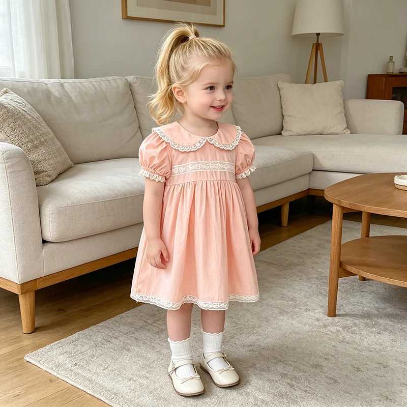2026 New Summer 2-6Yrs Kids Princess Short Sleeved Solid Color Dresses Sister Clothing Cotton Baby Birthday Party Lace Dress Y2606250JT2