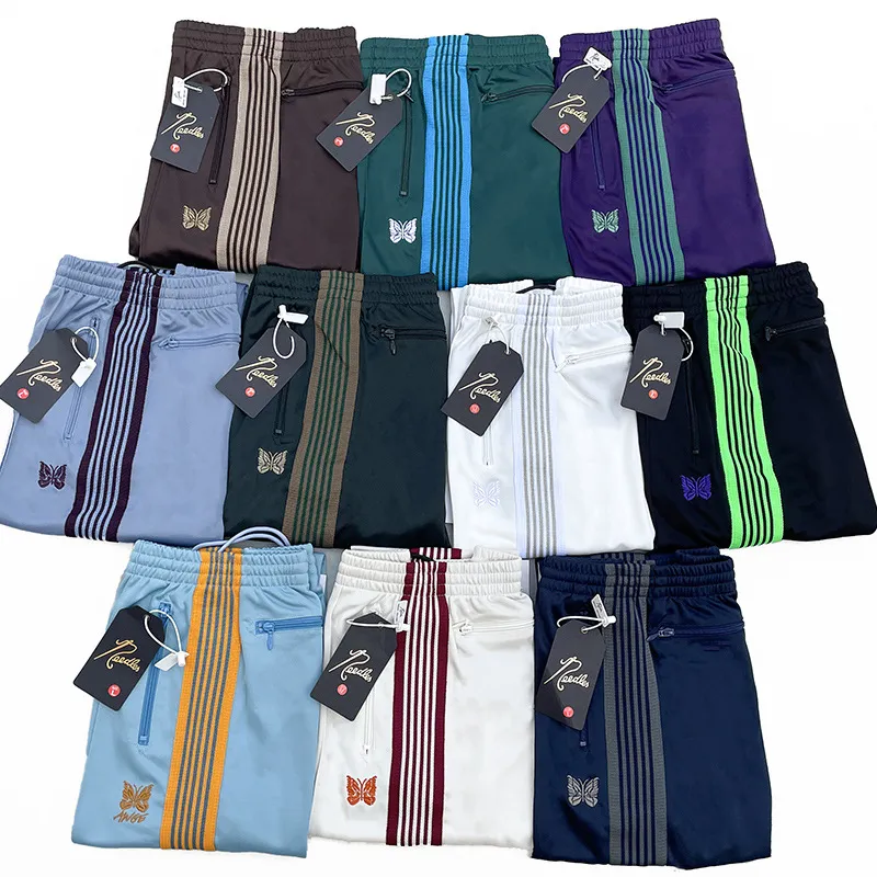 Needles Mens Pants 48 Colors Fashion Designer Pants Side Stripe Oversized 1:1 Clothing Wide Men Women Embroidered Butterfly Track Poly Smooth Casual