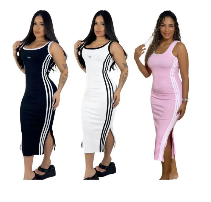 desinger womens embroidered letter scoop neck dress new Split knitted sleeveless A-line dresses