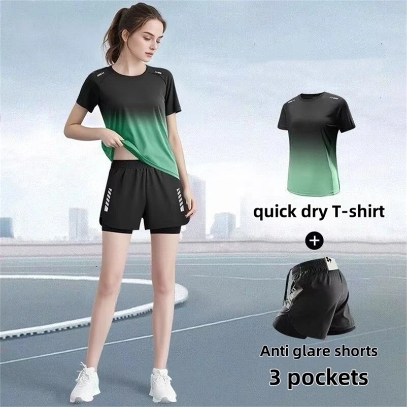 Womens sportswear set running shorts T-shirt yoga wear thin fitness badminton wear breathable comfortable and well-fitting 260624