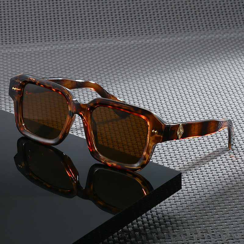 Premium Brand Designer Sunglasses High-End Metal Accessory For Men, American Hip-Hop Retro Style, High-End Square Sunglasses With Leopard Print Fram