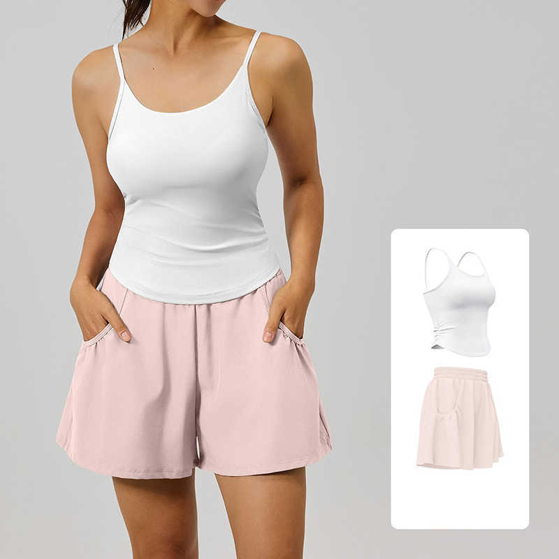 Sets Matching Womens Fixed Pilates Built-In Bra Pads Tank Top with Pockets Loose Workout Shorts High Stretch 2 Piece Yoga Sets M260626