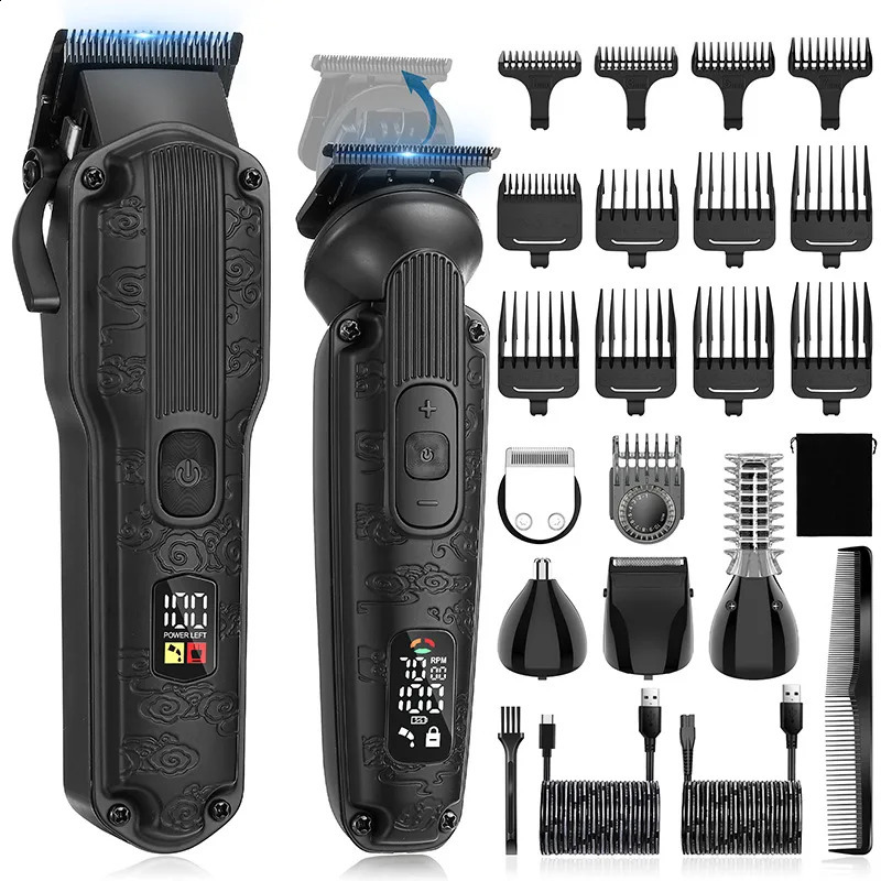 2PC Professional Hair Cutting Machine Cordless Beard Trimmer Electric Clipper for Men USB Rechargeable Barber Tool 260625