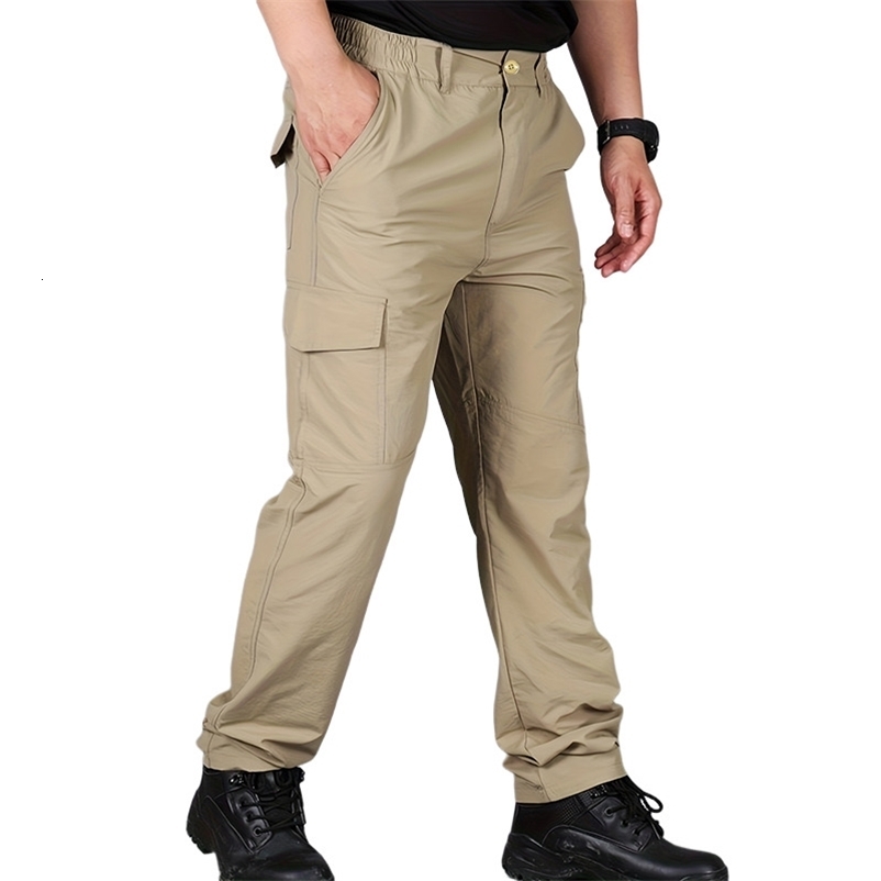 Casual Men Pants Summer Multiple Pockets Cargo Pants Quick Dry Thin Trousers Outdoor Hiking Workout Breathable Long Pant 260617