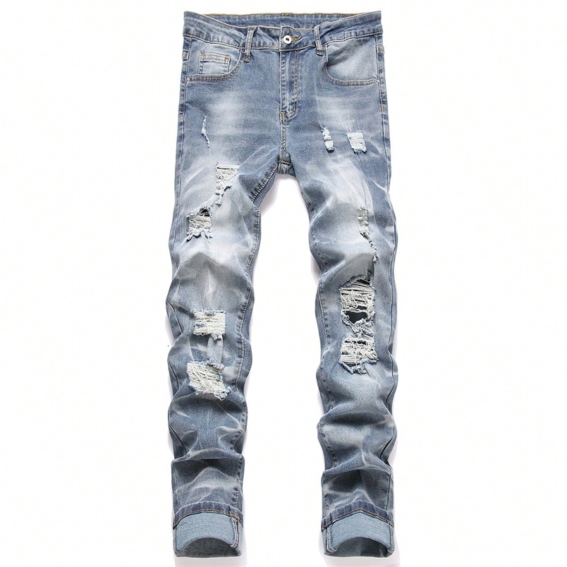 Fashion Mens Jeans Pants Stretch Dark Blue Skinny Jeans For Men Casual Slim Fit Denim Pants Korean Style Male Trousers Jeans 260617CJ