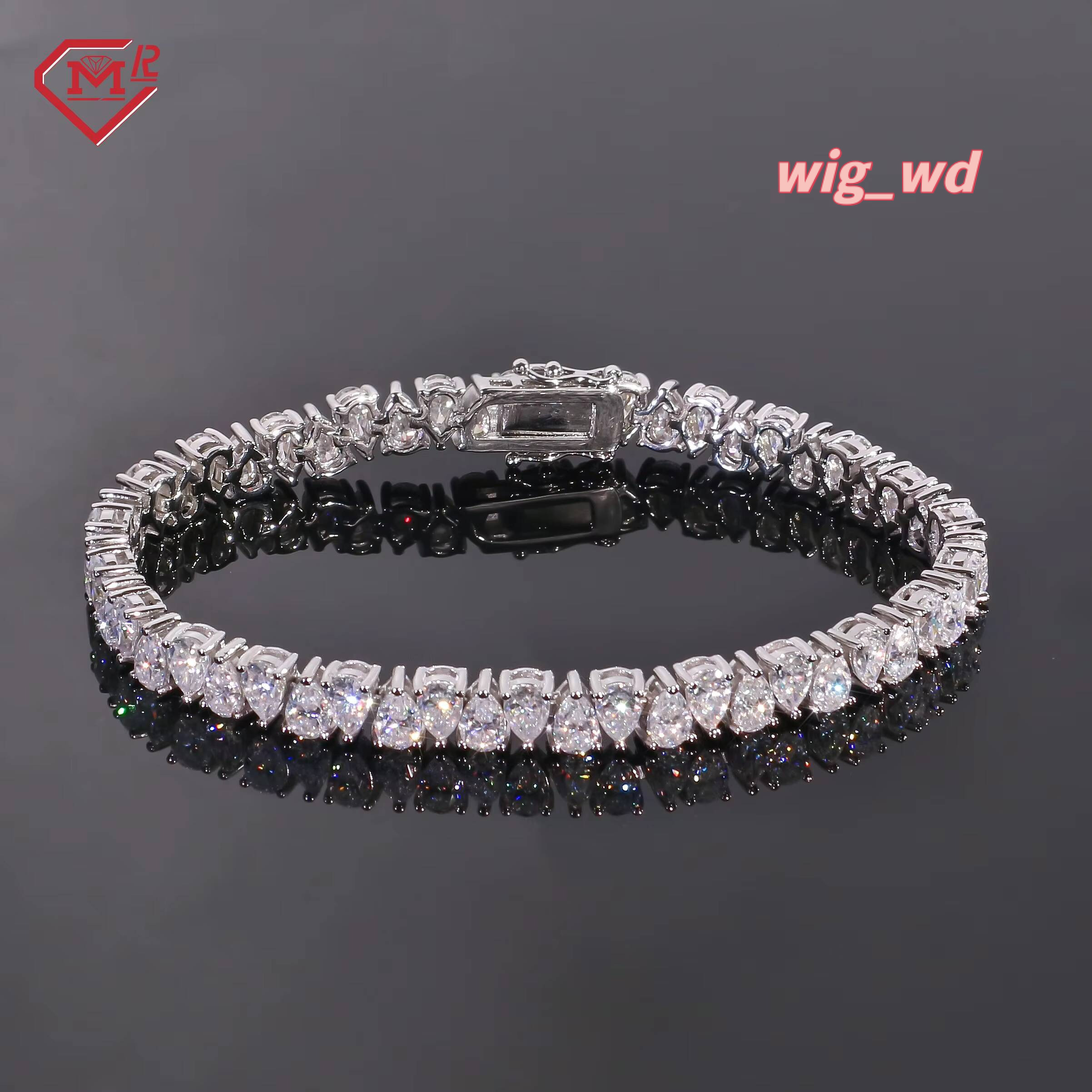Luxury Chain S925 Teardrop Diamond Custom Siliconite Tennis Bracelet