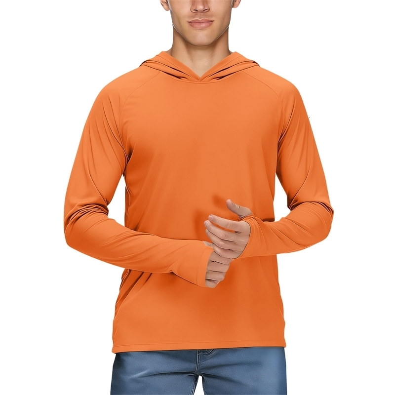 Mens Hooded Sun Protection Shirt Quick Dry Long Sleeve Hoodie with Thumb Holes for Fishing Hiking Outdoor Activities y260610