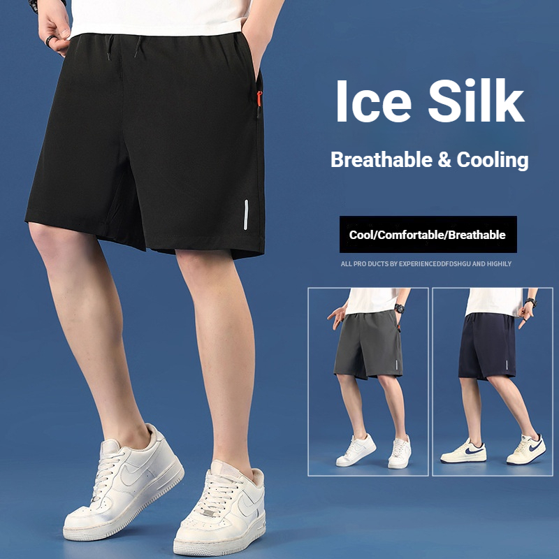 Mens Casual Summer Ice-Silk Shorts Athletic Breathable Loose-Fit Quick-Dry Four-Way Stretch Lightweight