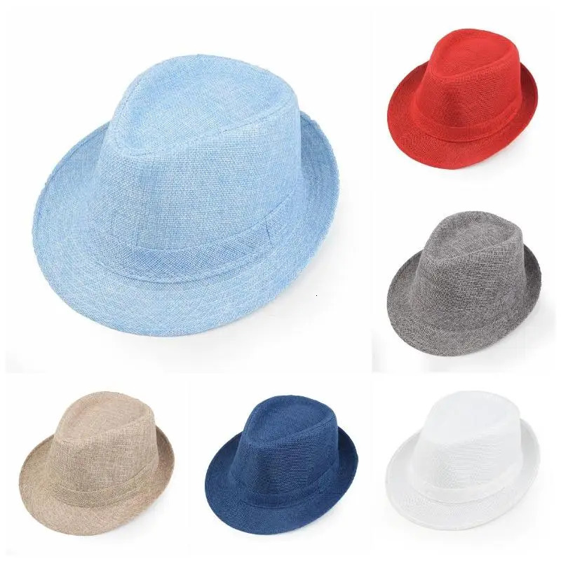 Summer Linen Fedora Jazz Hat British Style Unisex Straw Hat Beach Sun Hat Sun Protection Korean Style Sun Hat 260624