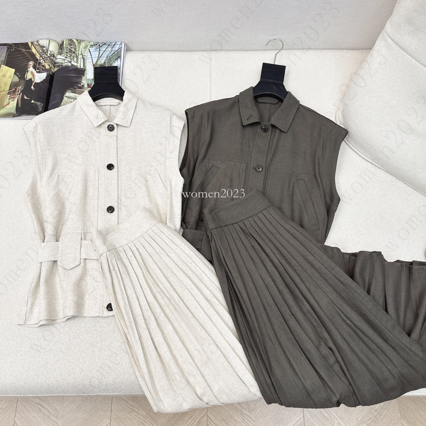 women skirt set brand summer 2pcs standing collar jacket set fashion logo vest two-piece skirts vacation designer Pleated skirt suit Jun 23