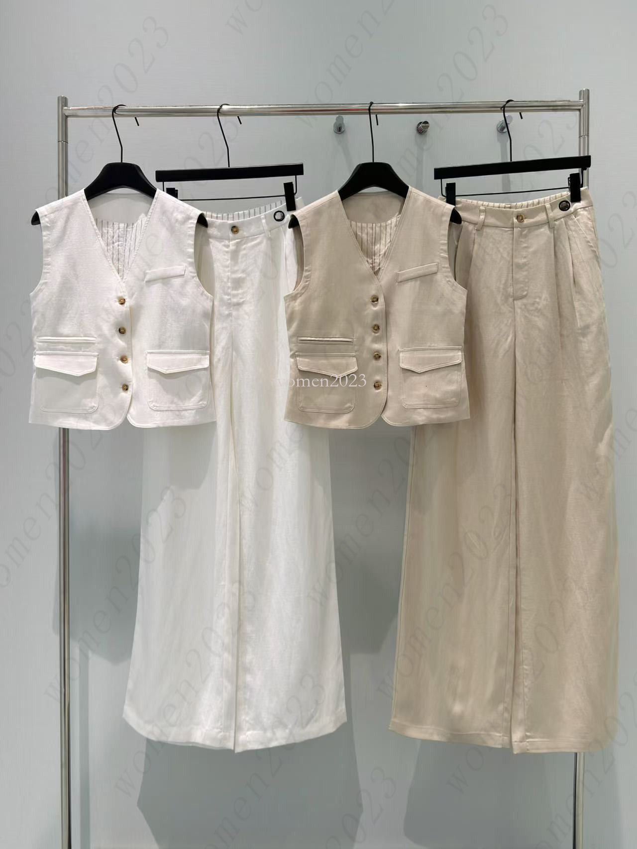 Brand tracksuit pants set designer women vest two-piece waistcoat linen pants suit fashion logo wide leg trousers vacation pants summer 2pcs Jun 25