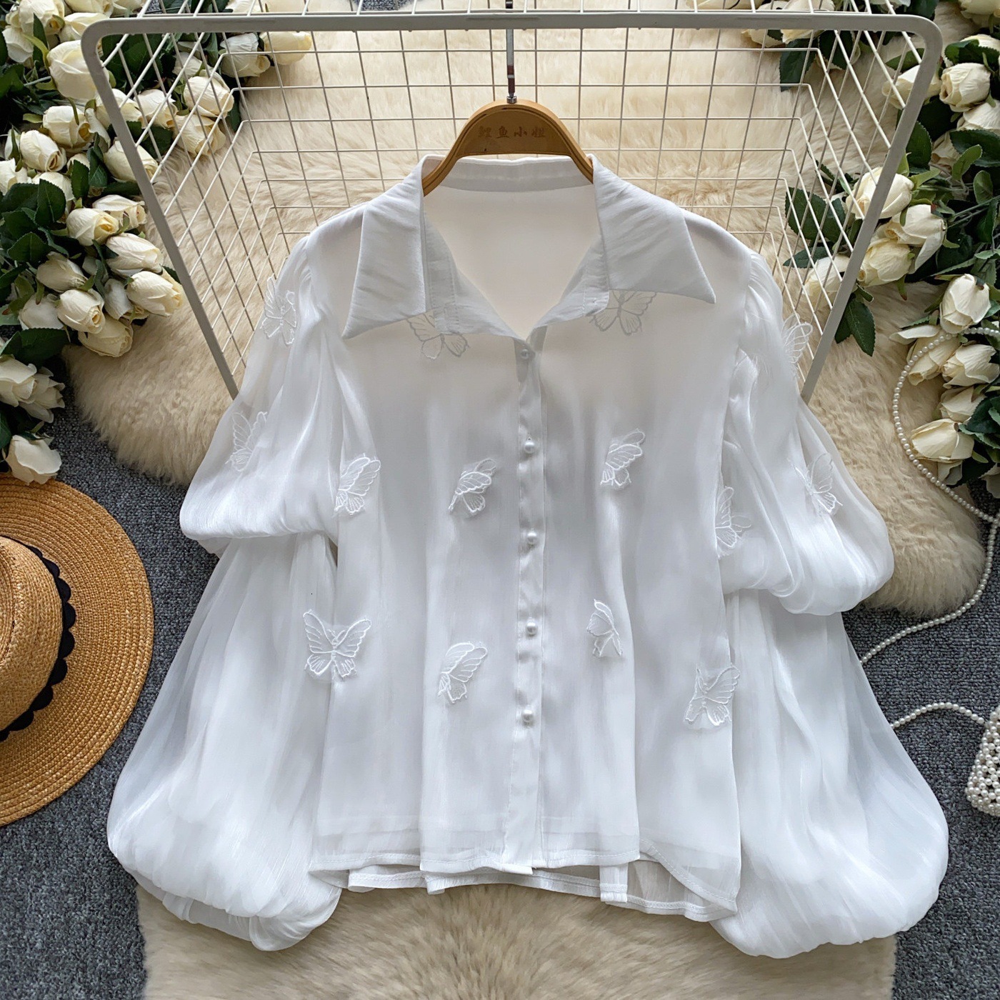 Butterfly Embroidered Breathable Shirt For Women, Summer Long-Sleeve Loose Cardigan, Commuter Top With A High-End Feel MAKOUFEI
