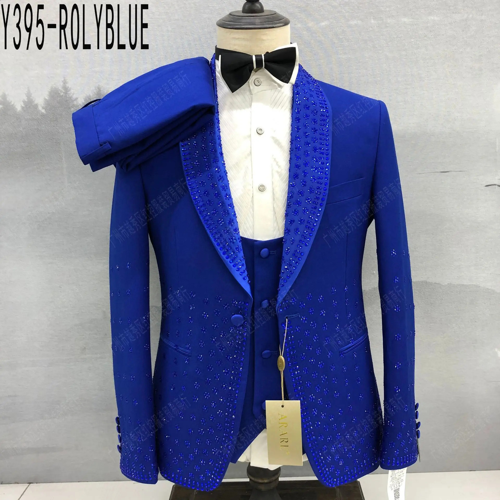 y Shiny Suit Sets For Men Fashion Prom Elegant Blazer Vest Pants 3 Pieces High-end Outfits For Grooms Wedding Banquet 260624BJ