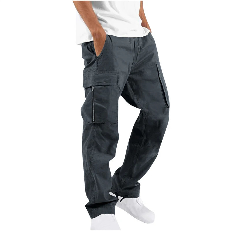 Mens Tactical Cargo Pants Multi Pocket Straight Leg Drawstring Waist Outdoor Hiking Work Casual Daily Street Travel Trousers 260625