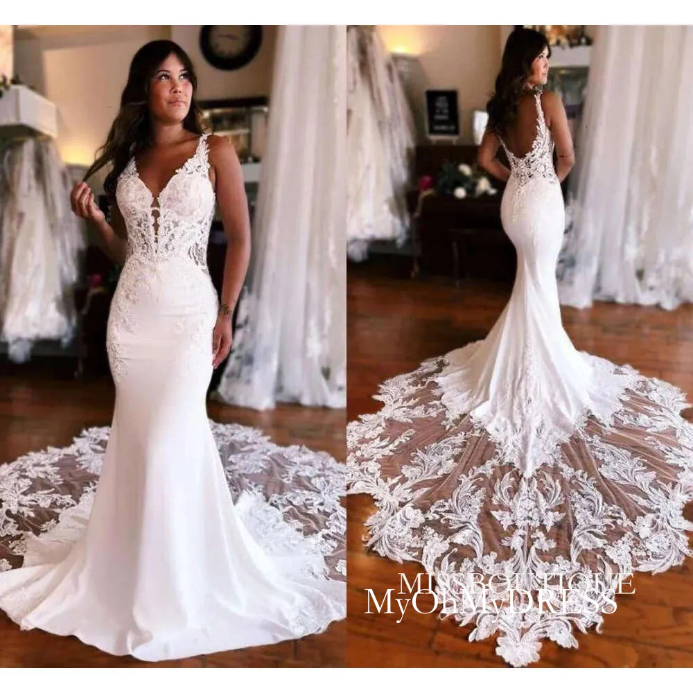 Gorgeous Lace Mermaid Dresses Sexy Open Back Spaghetti Straps Long Bridal Gowns Western Country Wedding Robes Bc16968 B0302 Y625