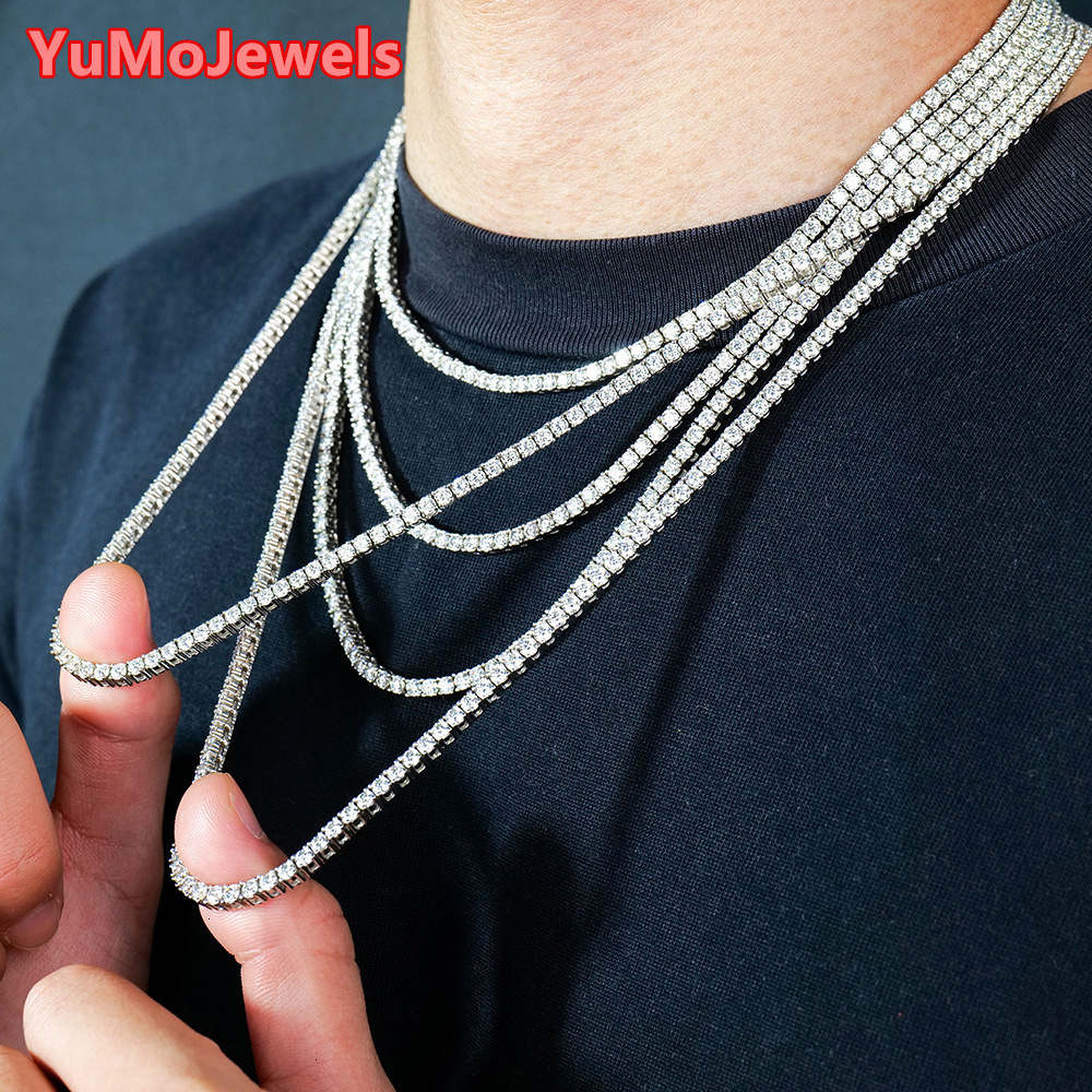 Custom High Quality Mens Hip Hop Jewelry 3mm 4mm 5mm 6mm 16-24inch S925 Silver Iced Out Tennis Chain Moissanite Necklace