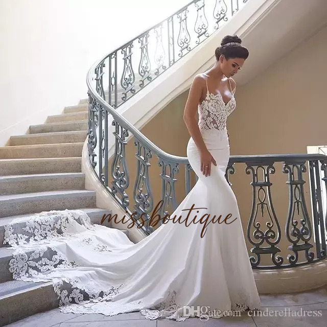 Robe De Mariee Sexy Spaghetti Straps Beach Mermaid Wedding Dresses 2022 Embroidery Lace Applique Backless Bridal Dress Pro232 Q625