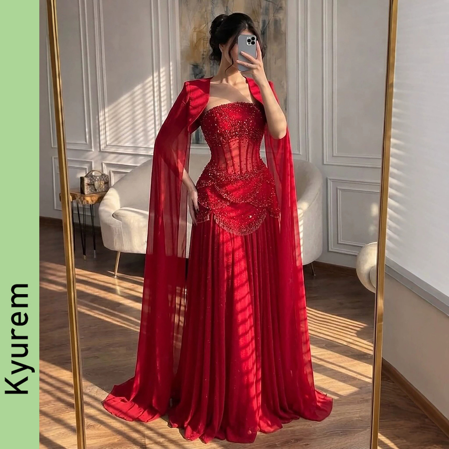 Luxury Pink Beading Strapless A Line Evening Dresses Chiffon Cape Sleeves For Formal Occasion gowns Custom Made color/size Robe De Soiree