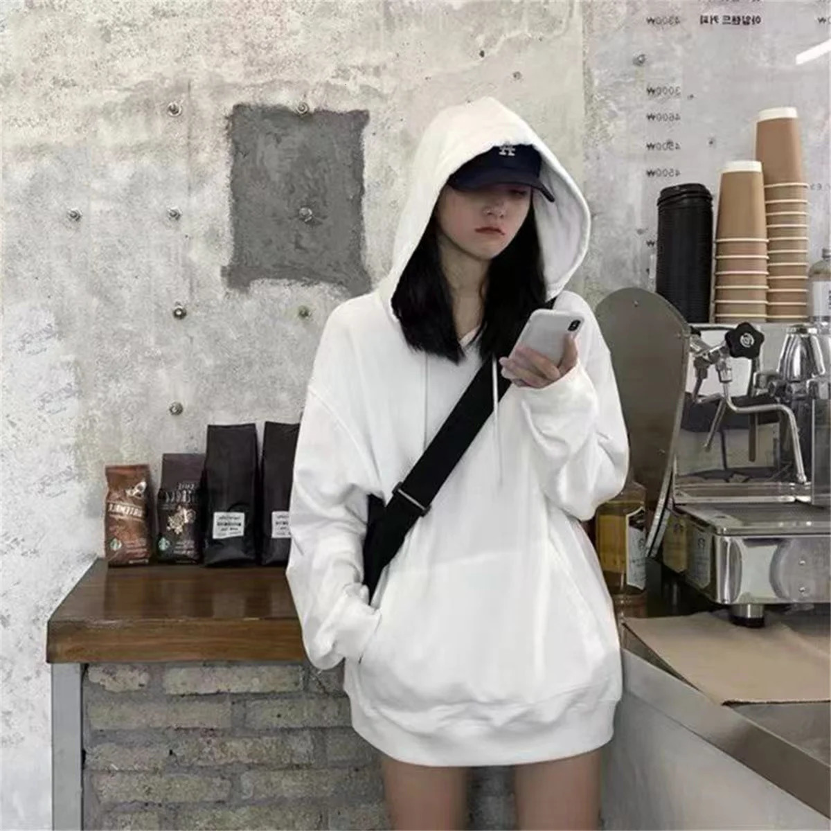 Women Hoodies Autumn Winter Solid Drawstring Hooded Sweatshirts Kangaroo Pocket Fleece Casual Oversized Womens Tops 260624
