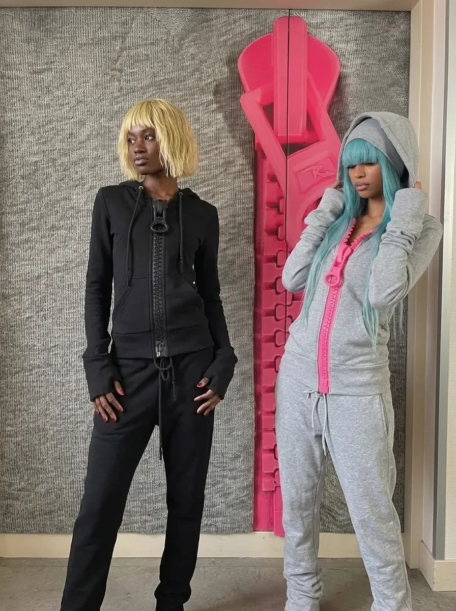 Y2K Streetwear Oversized Pink Zipper Gray Hoodie Fashion Retro Punk Hooded Jacket Harajuku Aesthetic Trendy Sweatshirt 260624