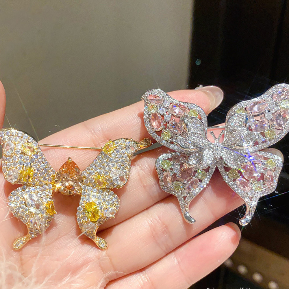 Brooches Designer Silver Toned Butterfly Brooch With Pink Sparkling Crystals Delicate Daily 0026 Elegant Jewelry Gift For Her High - Quality And Sty