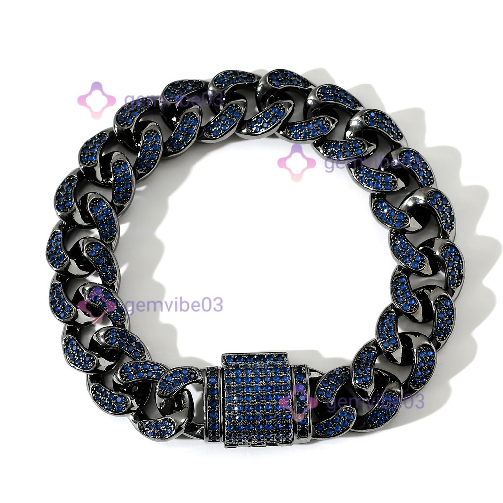 European and American Cross-Border Hip-Hop Bracelet Necklace Flip Clasp Blue moissanite Cuban Chain Black Gold Men's Personality Accessories je