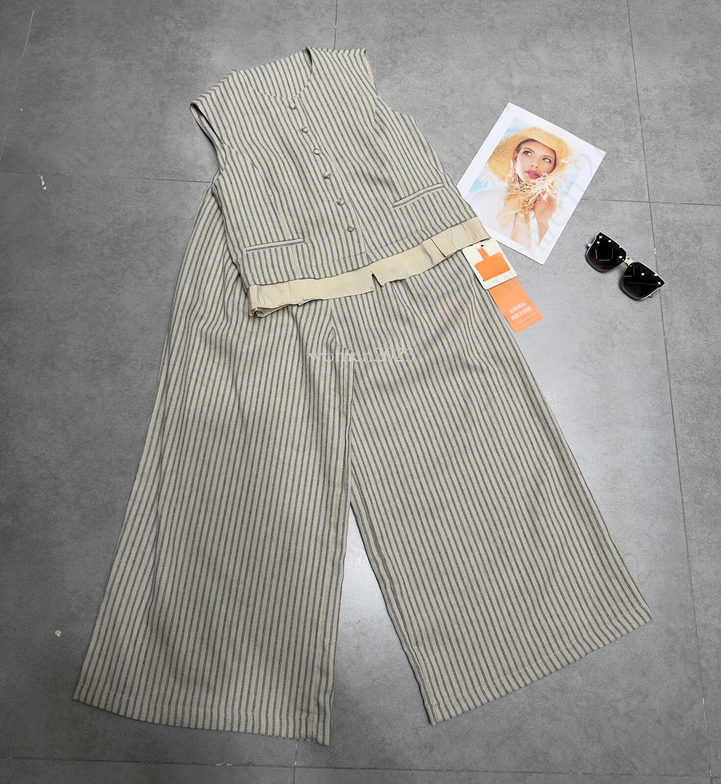 Brand tracksuit pants set designer women striped vest two-piece waistcoat pants suit fashion logo wide leg trousers vacation pants summer 2pcs Jun 2
