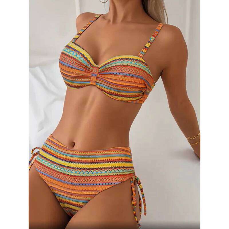 Print Bikini Sets Tie Side Out Waist High Cut Two Pieces Swimsuit Women's Backless Swimwear Bathing Suits 26Y0625