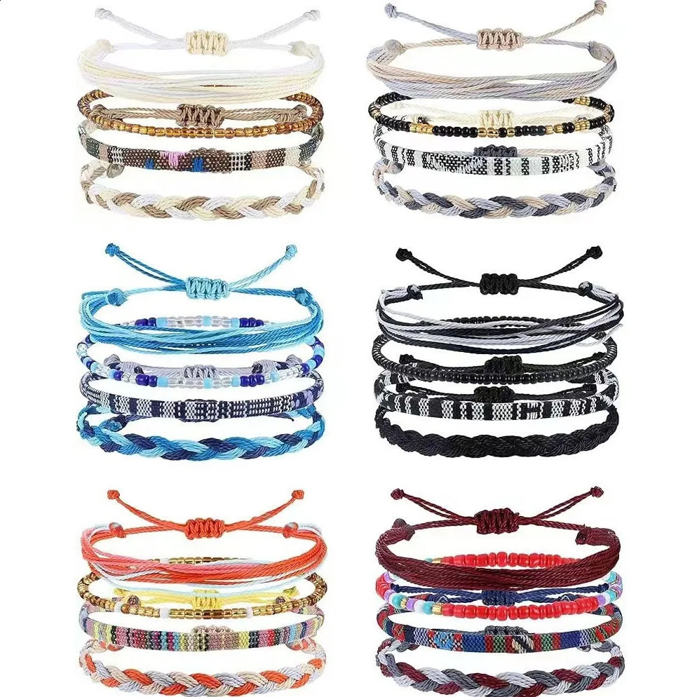 4 24 Pcs Boho Surfer Bracelet Anklets Braided Colorful String Rope Ankle Bracelets Waterproof Summer Beach Jewelry 260617