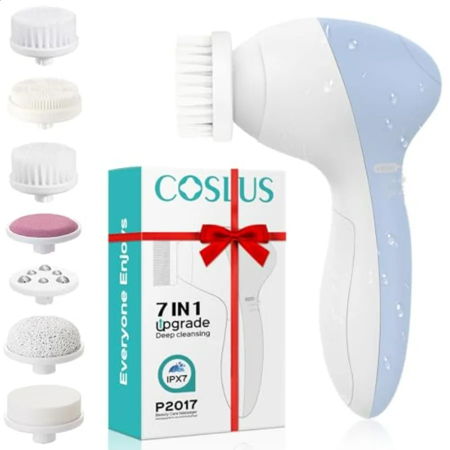 COSLUS Facial Cleansing Brush Silicone Face Scrubber 7 in 1 FBSD Electric Exfoliating Rotating Massage Device Waterproof Deep 260625