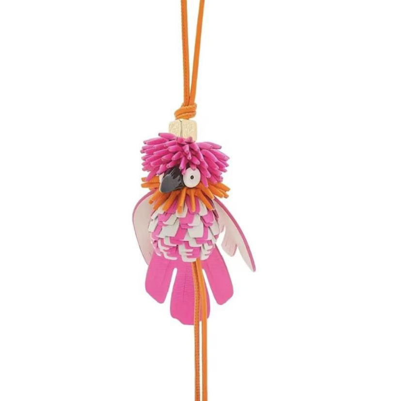 Designer Parrot Bag Charms Lanyards Pink Bird Bag Pendants Luxury Keychains Women Leather Fashion Animal Purse Charm Gift With Box