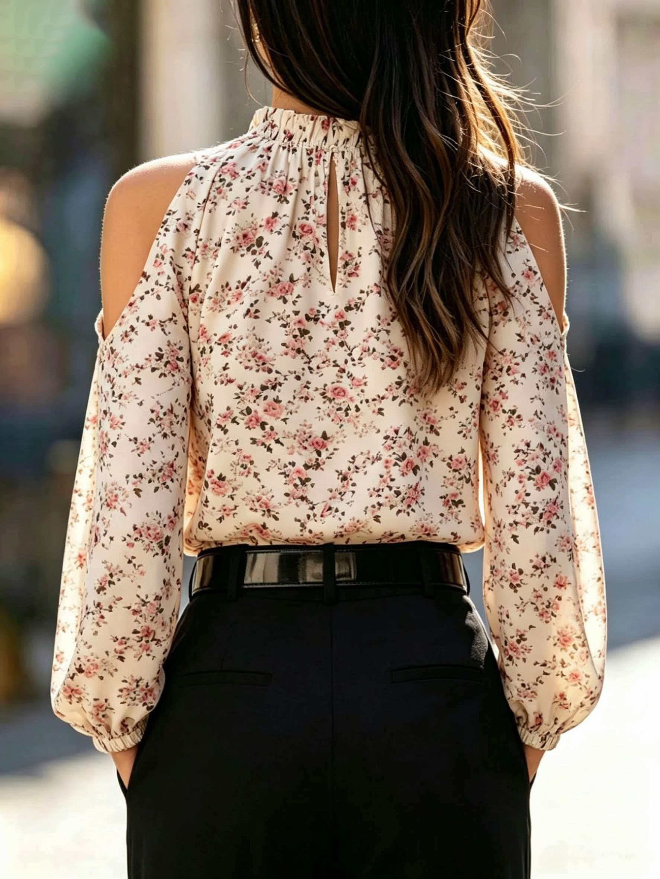 New off-the-shoulder long sleeve loose shirt printed top for women
