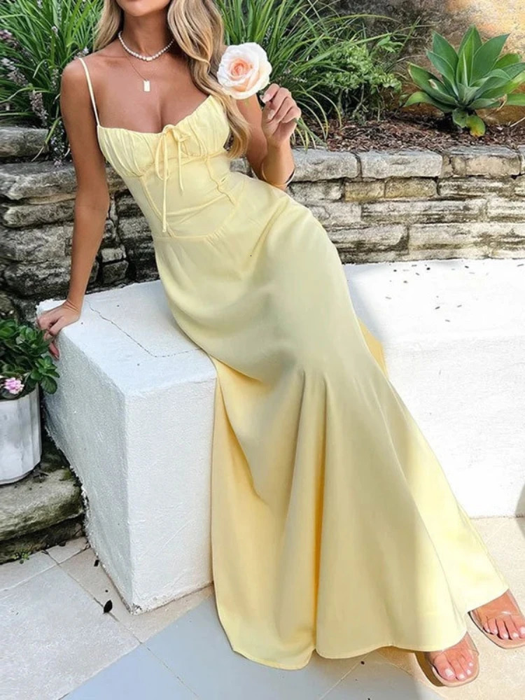 Townlike Elegant Maxi Long Waist Wrap A-line Dress Women Spaghetti Strap Spring Summer Dress Backless Sexy Party Dresses 260624