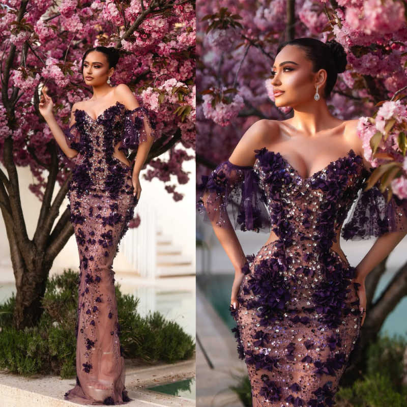 Arabic Mermaid Prom Dresses Beaded Flowers Appliqued Evening Dresses Women Luxury Vestidos Novias Boda Party Robe Customized