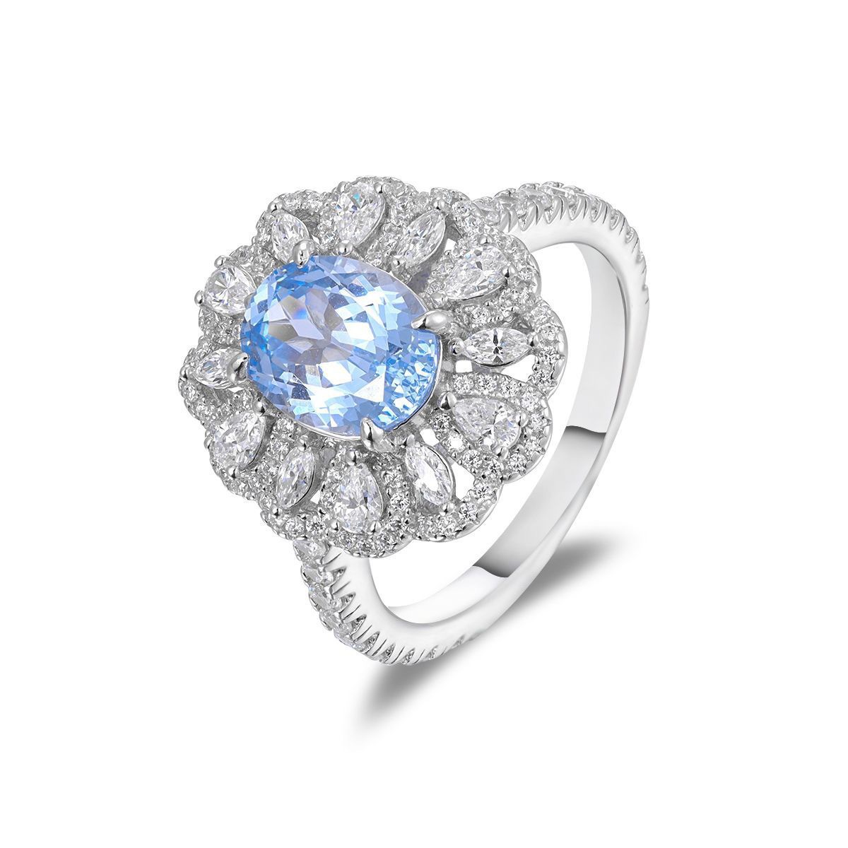 2CT Lab Grown Sea Blue Spinel Ring S925 Sterling Silver Solitaire Inlaid Ring Minimalist Luxury Blue Gemstone Fine Jewelry for Women Daily Wear