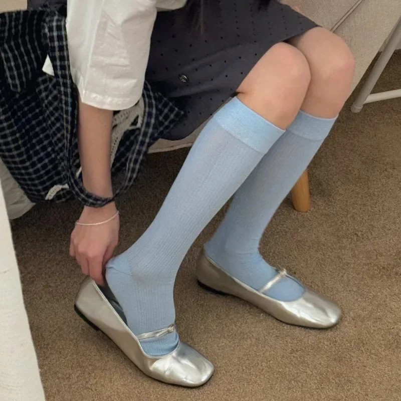Korean Solid Versatile Pile Socks JK Style Womens Breathable Boneless Calf Summer Thin Casual Long Tube 260624