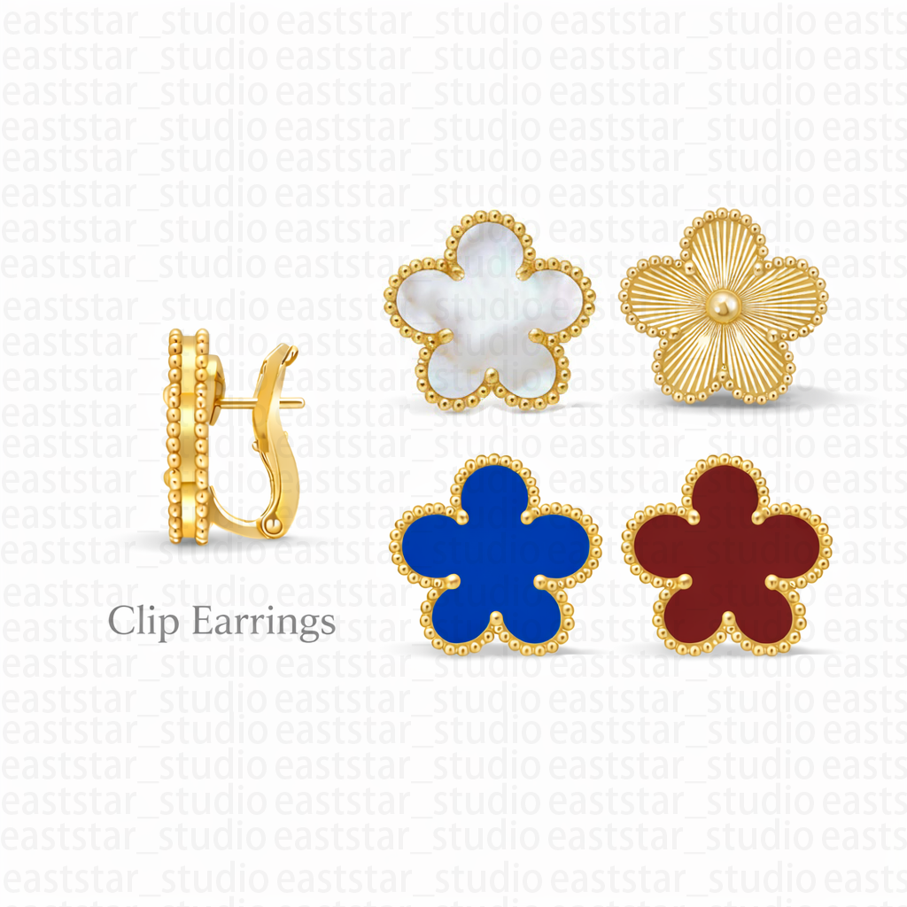 Clover Jewerly Designer For Women Earrings 18K Gold Plated Stainless Steel Flower French Clip Studs Non Tarnish Ear rings