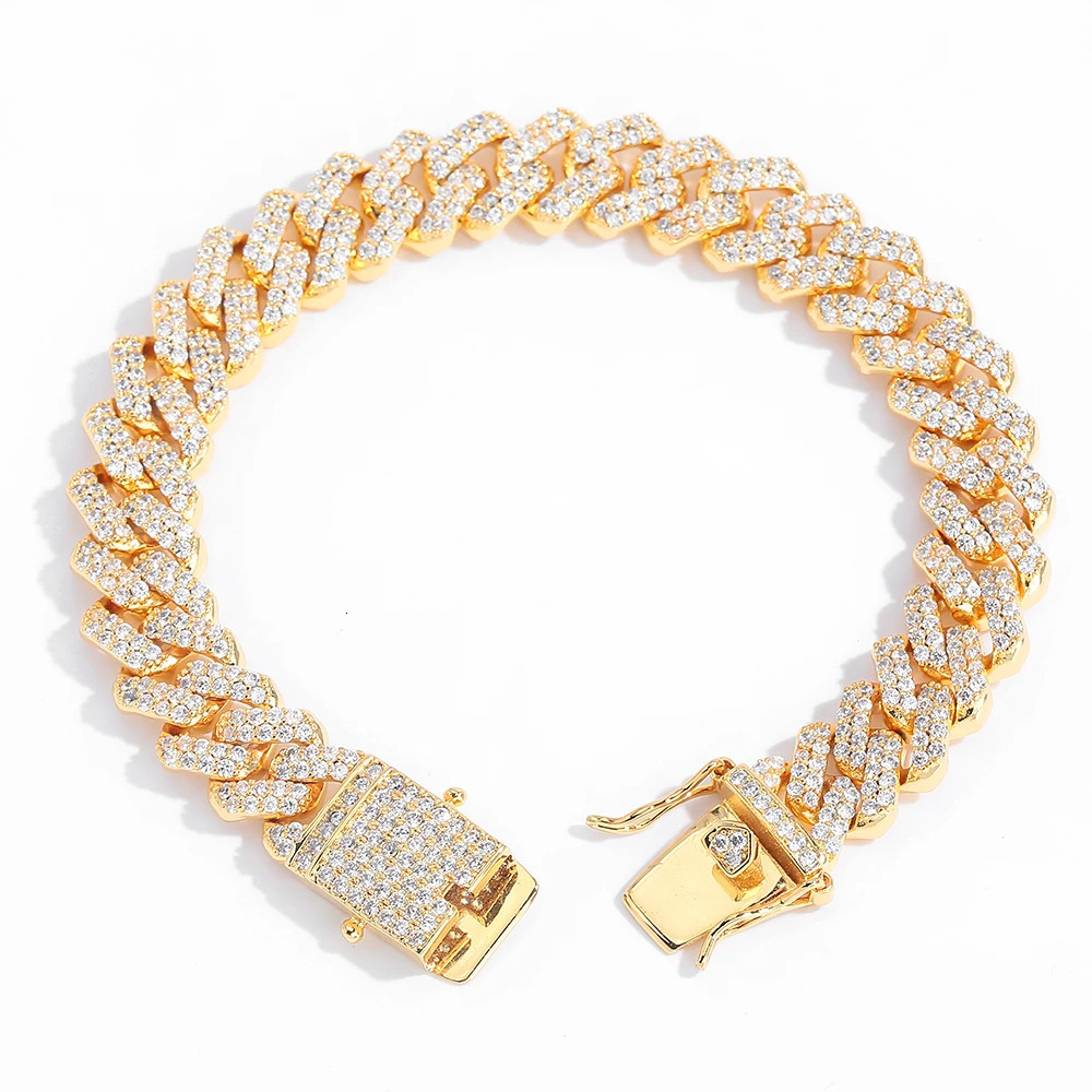 NUOYA Hip Hop 12mm Ice Diamond Double Row Zircon Bracelet With Buckle Miami Cuban Chain Bracelet For Mens Jewelry 260624