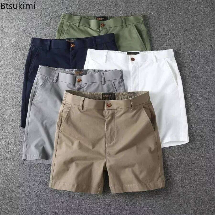 Men's Summer Casual Shorts Pure Cotton Solid Color Stretchy Straight Trendy Hight Elastic Waist Quarter Beach Pants 26Y0625