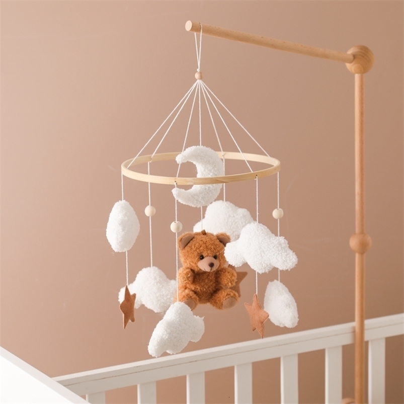 2026 New Wooden Crib Mobile Baby Bed Bell cologne perfume Rattle Toy Soft Felt Cartoon Bear Bracket Born Music Box Hanging Bracket 260624 Designer