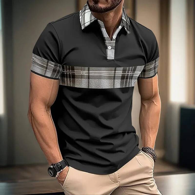 Striped Pattern Polo Shirt For Men Colorful 3D Printed T-Shirts Summer Casual Loose Oversized Street Sport Lapel Top Button Tees