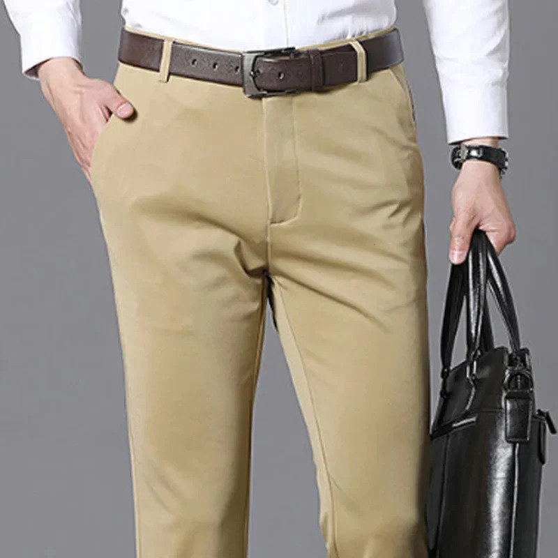 2942 Mens Summer Thin Fashion Business Casual Suit Pants Long Elastic Straight Sleeve Formal Plus Size 2840 260618
