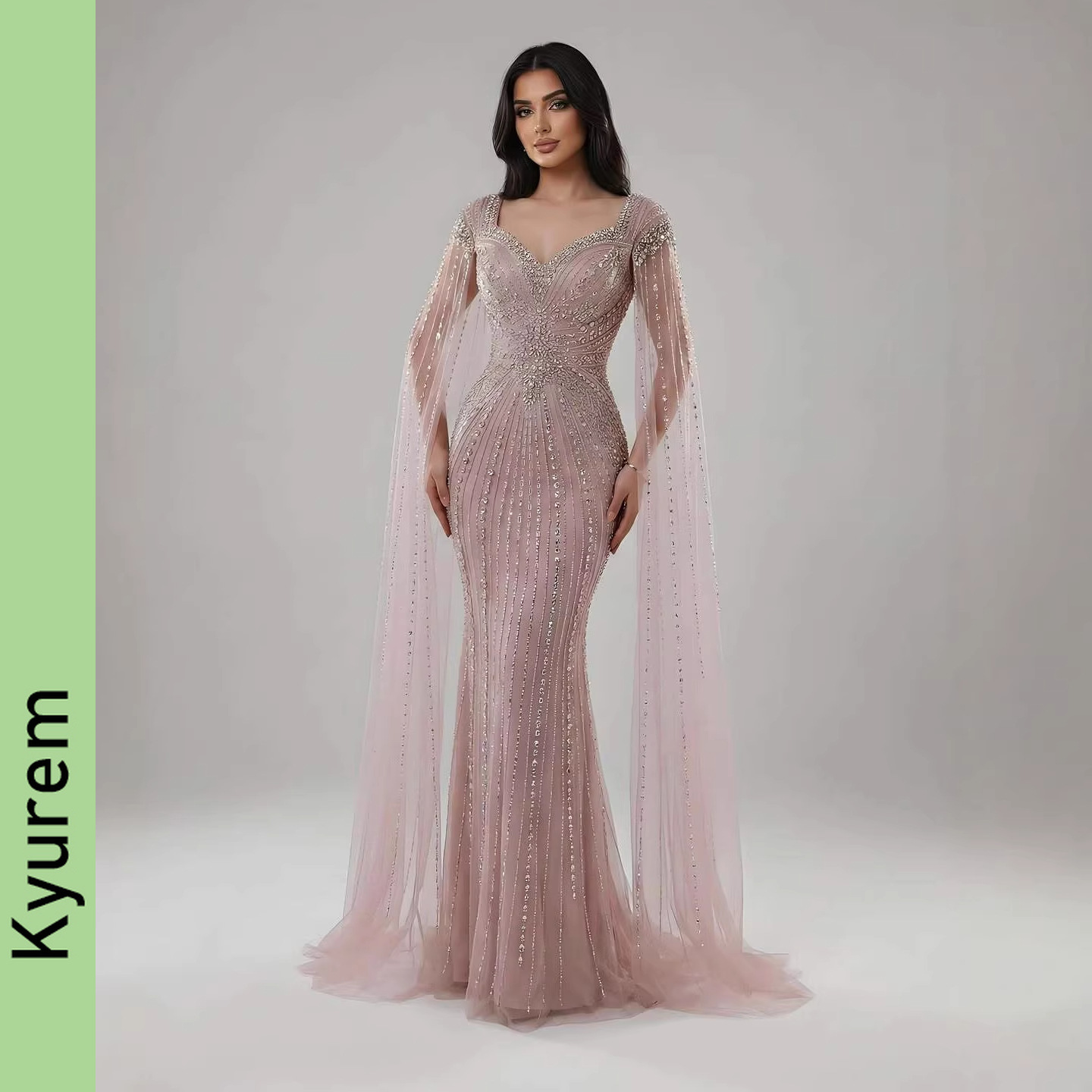 Luxury Beading Evening Dress with Cape Sleeves Elegant Gown for Women Formal Occasion gowns Party Prom gowns Custom Made color/size Robe De Soiree