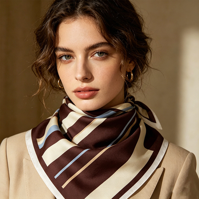 Double Sided Stripe Print Square Scarf Polka Dot Reverse Bandana Head Neck Scarf