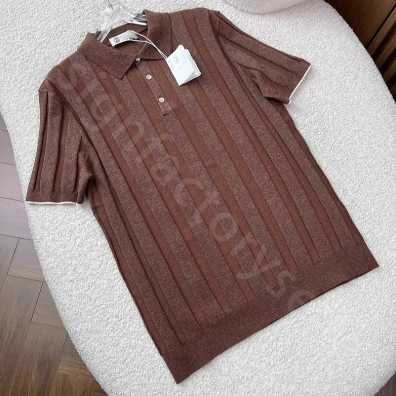 Quite Luxury Designer Mens Polos Cotton and Linen Vertical Knit Polo Shirt B1289