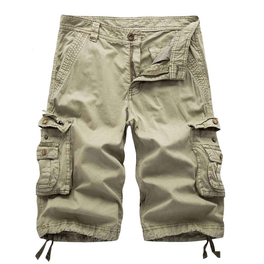 New men's plus size solid color side multi pocket workwear shorts for summer 2025, casual beach shorts, loose five piece workwea 26Y0625