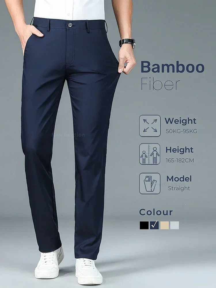 Summer Mens Bamboo Fiber Slim Business Casual Pants Fashion Classic Breathable er Formal Long Trouser Male Clothing 260624