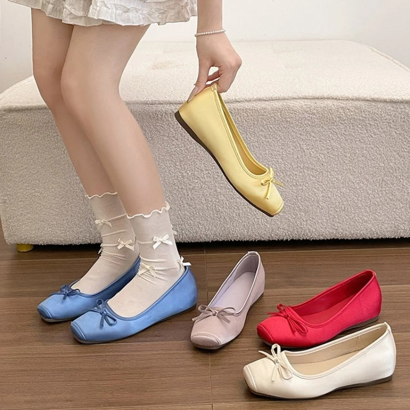 Satin Square Toe Women Ballet Flats Elegant Shallow Slip On Dress Ladies Shoes Soft Sole Casual Multicolor Daily Walk Footwear 260624