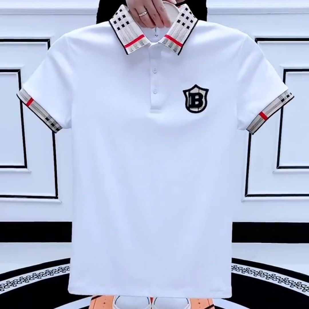 Cool and confident young guy summer short-sleeve T-shirt men's crewneck trendy polo shirt 2026 new style66