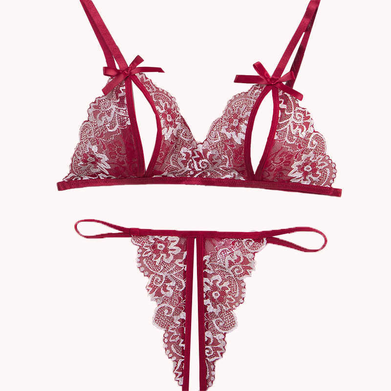 Erotic Hot Crotchless Transparent Hollow Out Bra And Panty Set Sexy Lingerie For Women Open Bras Underwear Lace Suit Clothing D260625